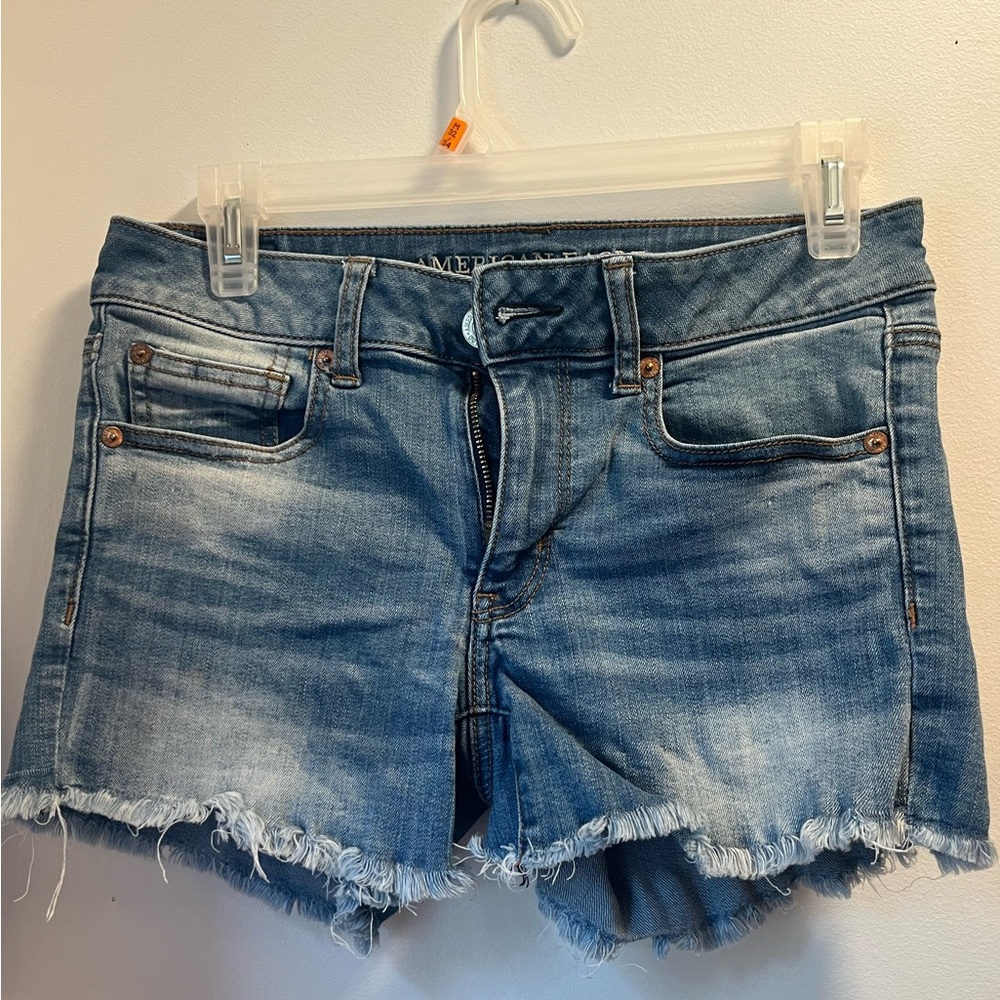 American Eagle Blue Jean Shorts with Distressed Details